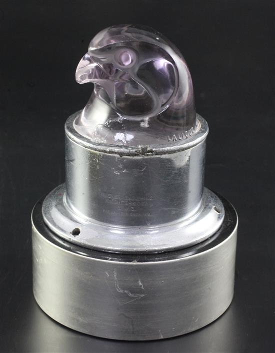 Tête dEpervier/Hawks Head. A glass mascot by René Lalique, introduced on 21/11/1928, No.1139 height including mount 10cm. Overall 14.5